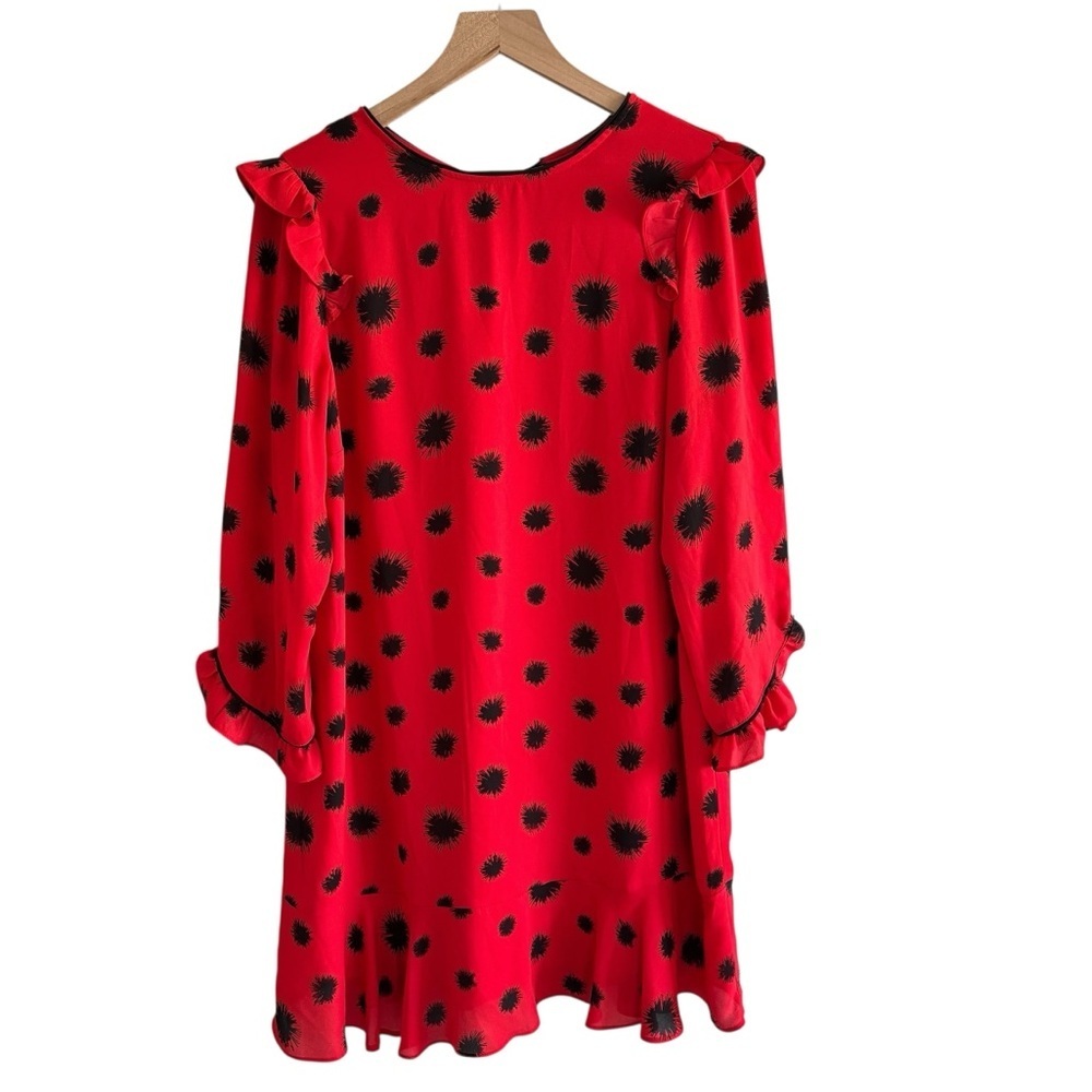 Red Abstract Floral Ruffle Shift Dress Size Small Retro Mod Feminine Party
